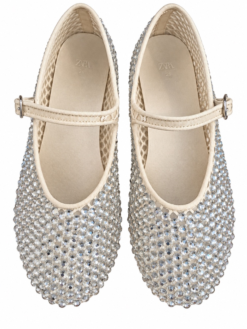 ZARA Crystal-Embellished Cream Ballet Flats | Size 36- Women’s 6